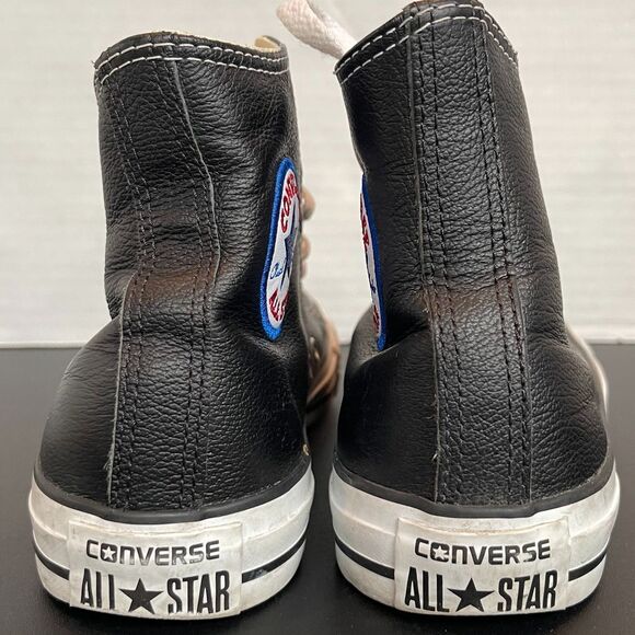 Converse Chuck Taylor All Star High Top Black Leather Classic Sneakers - Picture 4 of 7